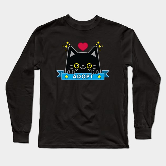 Adopt A Black Cat Long Sleeve T-Shirt by Kitty Cotton